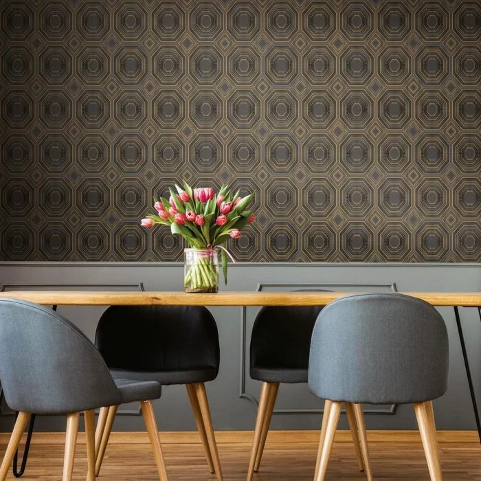 Roommates Bee's Knees Peel & Stick Wallpaper In Black And Gold - Image 2