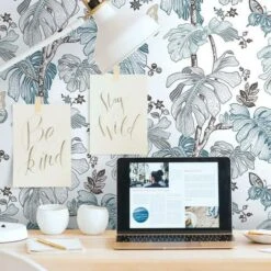 Roommates Boho Palm Peel & Stick Wallpaper In Blue -Roommates BohoPalmPeel StickWallpaperinBluebyRoomMatesforYorkWallcoverings 2