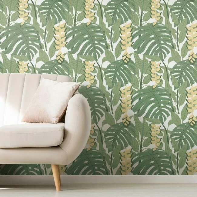 Roommates Bunaken Peel & Stick Wallpaper In Green And Yellow 2 Roommates Bunaken Peel & Stick Wallpaper In Green And Yellow - Image 2