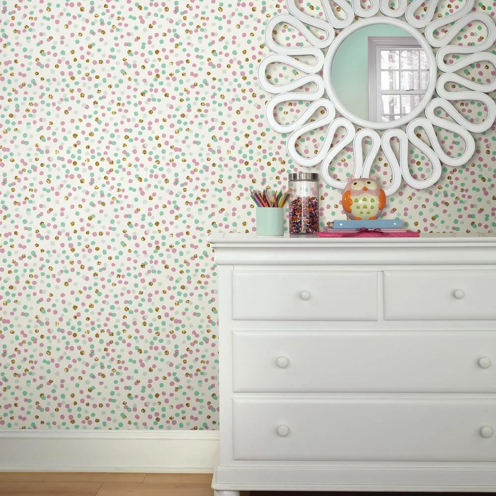 Roommates Confetti Peel & Stick Wallpaper In Pink And Blue - Image 2