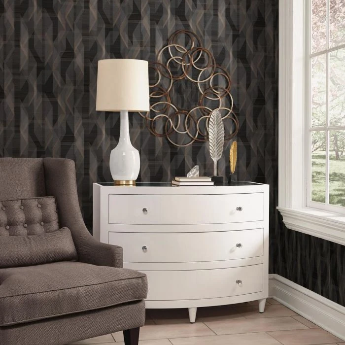 Roommates Debonair Geometric Peel & Stick Wallpaper In Black And Grey - Image 2