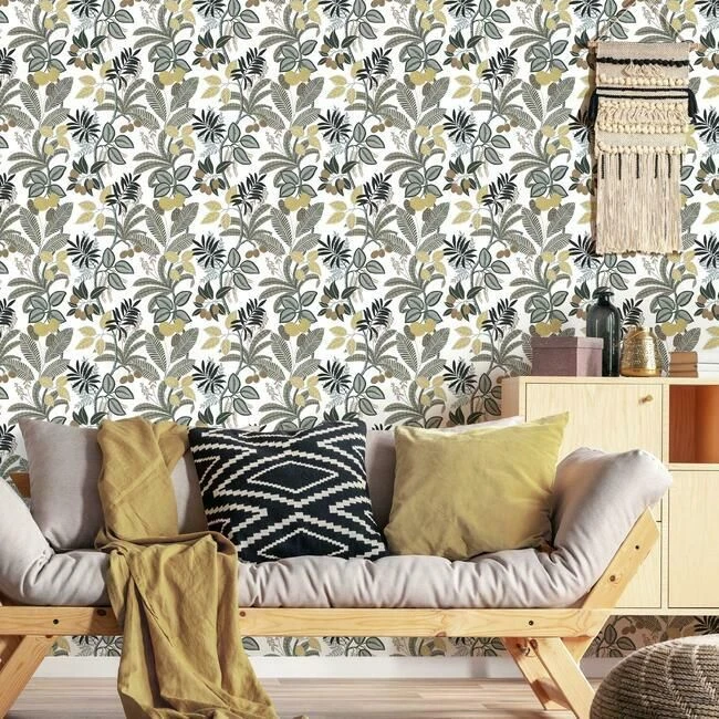 Roommates Funky Jungle Peel & Stick Wallpaper In Neutral And Yellow 2 Roommates Funky Jungle Peel & Stick Wallpaper In Neutral And Yellow - Image 2
