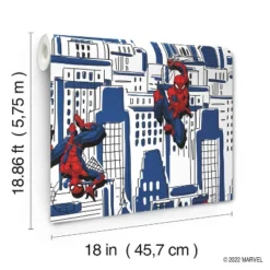 Spider-Man Cityscape Peel And Stick Wallpaper Red/Blue/Gray - RoomMates -Roommates GUEST 619624c6 89cf 46a9 ba3f 09e2af8af588