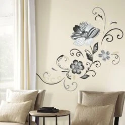 Flower Scroll Peel And Stick Giant Wall Decal Black/White - RoomMates -Roommates GUEST b4957e8d 9054 4b56 adb3 103e4ac79a19