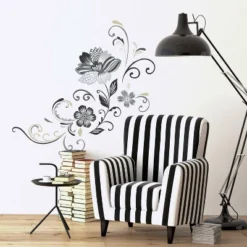 Flower Scroll Peel And Stick Giant Wall Decal Black/White - RoomMates -Roommates GUEST d3052492 7aeb 4552 b01a 56b839430832