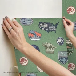 Jurassic World Badges Peel And Stick Wallpaper Green - RoomMates -Roommates GUEST e476a520 f4e2 479a 90e6 04a297b30fc8