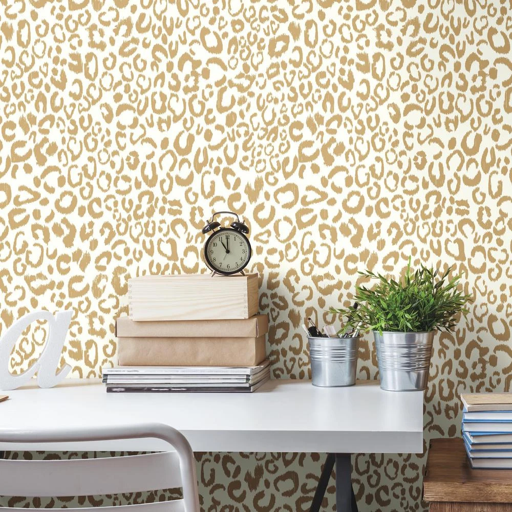 Roommates Leopard Peel & Stick Wallpaper In Gold - Image 4