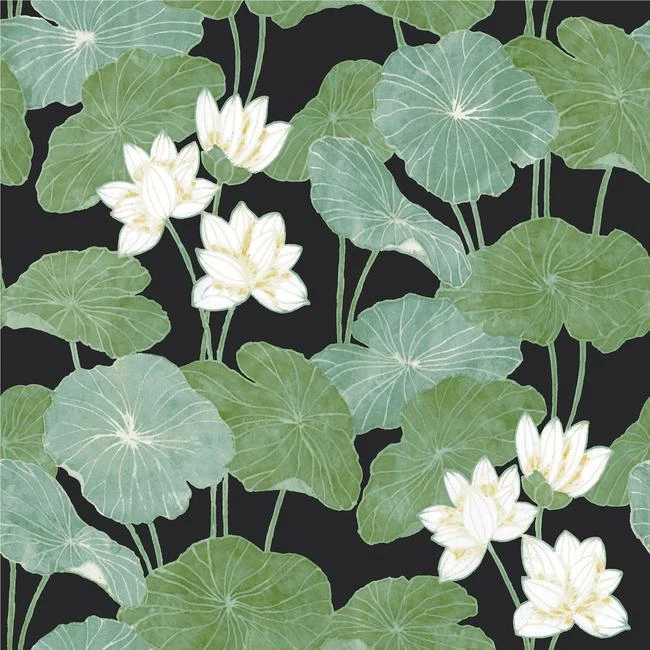 Roommates Lily Pad Peel & Stick Wallpaper In Black And Green