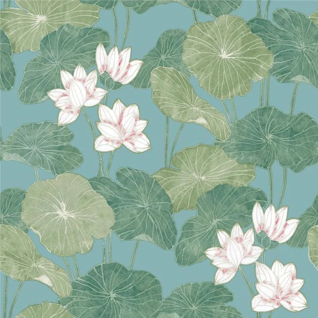 Roommates Lily Pad Peel & Stick Wallpaper In Blue And Green