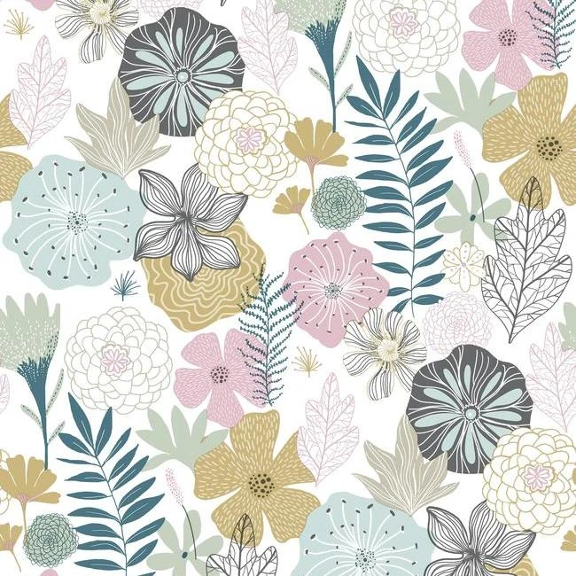 Roommates Perennial Blooms Peel & Stick Wallpaper In Jade