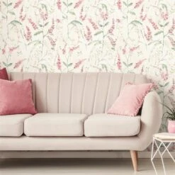 Roommates -Roommates Pink Floral Sprig Peel Stick Wallpaper by RoomMates for York Wallcoverings