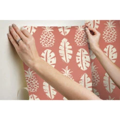 Roommates Pineapple Block Print Peel & Stick Wallpaper In Coral -Roommates RMK11982RL hangingwallpaper