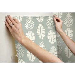Roommates Pineapple Block Print Peel & Stick Wallpaper In Grey -Roommates RMK11983RL hangingwallpaper