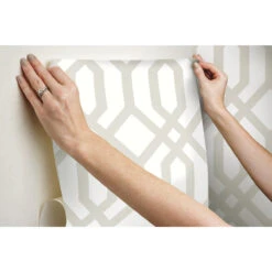 Roommates Gazebo Lattice Peel & Stick Wallpaper In Taupe -Roommates RMK12012WP hangingwallpaper