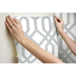 Roommates Gazebo Lattice Peel & Stick Wallpaper In Grey -Roommates RMK12013WP hangingwallpaper