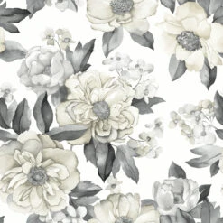 Roommates Watercolor Floral Bouquet Peel & Stick Wallpaper In Grey