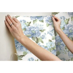Roommates Watercolor Floral Bouquet Peel & Stick Wallpaper In Blue -Roommates RMK12031WP hangingwallpaper