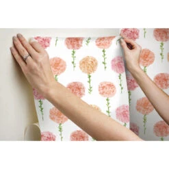 Roommates Mum Floral Peel & Stick Wallpaper In Pink 5 Roommates Mum Floral Peel & Stick Wallpaper In Pink -Roommates RMK12040RL hangingwallpaper