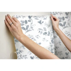 Roommates Dancing Leaves Peel & Stick Wallpaper In Grey -Roommates RMK12050RL hangingwallpaper