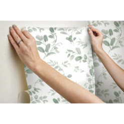 Roommates Dancing Leaves Peel & Stick Wallpaper In Green 5 Roommates Dancing Leaves Peel & Stick Wallpaper In Green -Roommates RMK12052RL hangingwallpaper