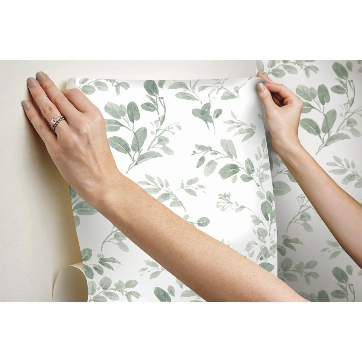Roommates Dancing Leaves Peel & Stick Wallpaper In Green 3 Roommates Dancing Leaves Peel & Stick Wallpaper In Green - Image 3