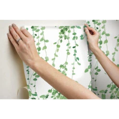 Roommates Hanging Watercolor Vines Peel & Stick Wallpaper In White -Roommates RMK12060RL hangingwallpaper