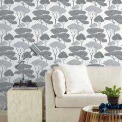 Roommates Umbrella Pines Grey Peel & Stick Wallpaper -Roommates RMK12062WP RS1