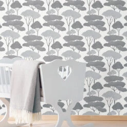 Roommates Umbrella Pines Grey Peel & Stick Wallpaper -Roommates RMK12062WP RS3
