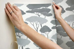 Roommates Umbrella Pines Grey Peel & Stick Wallpaper -Roommates RMK12062WP hangingwallpaper