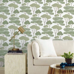 Roommates Umbrella Pines Green Peel & Stick Wallpaper -Roommates RMK12064WP RS1