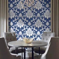 Roommates Damask Indigo Peel & Stick Wallpaper 11 Roommates Damask Indigo Peel & Stick Wallpaper -Roommates RMK12119WP RS1
