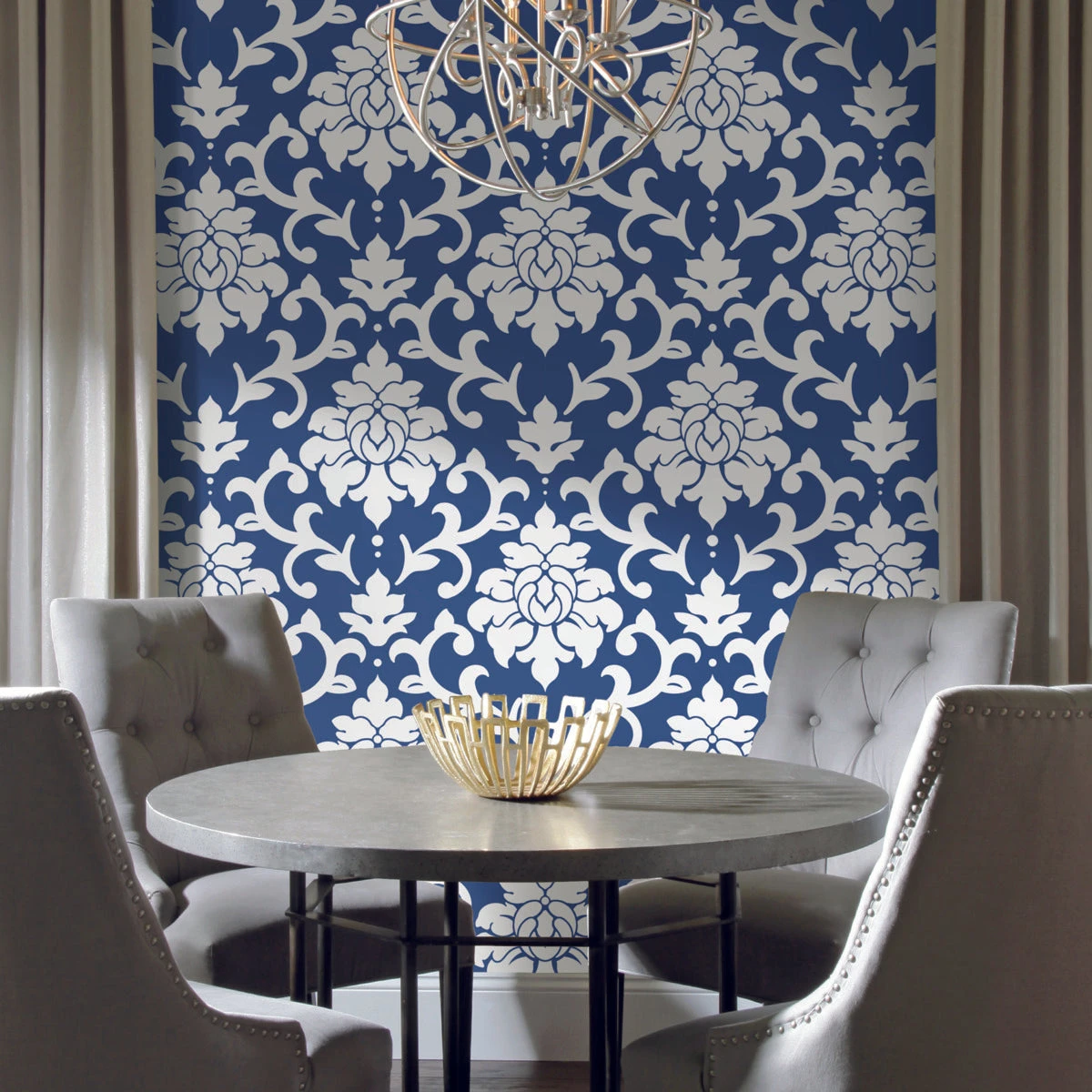 Roommates Damask Indigo Peel & Stick Wallpaper 6 Roommates Damask Indigo Peel & Stick Wallpaper - Image 6
