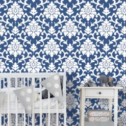 Roommates Damask Indigo Peel & Stick Wallpaper 10 Roommates Damask Indigo Peel & Stick Wallpaper -Roommates RMK12119WP RS3