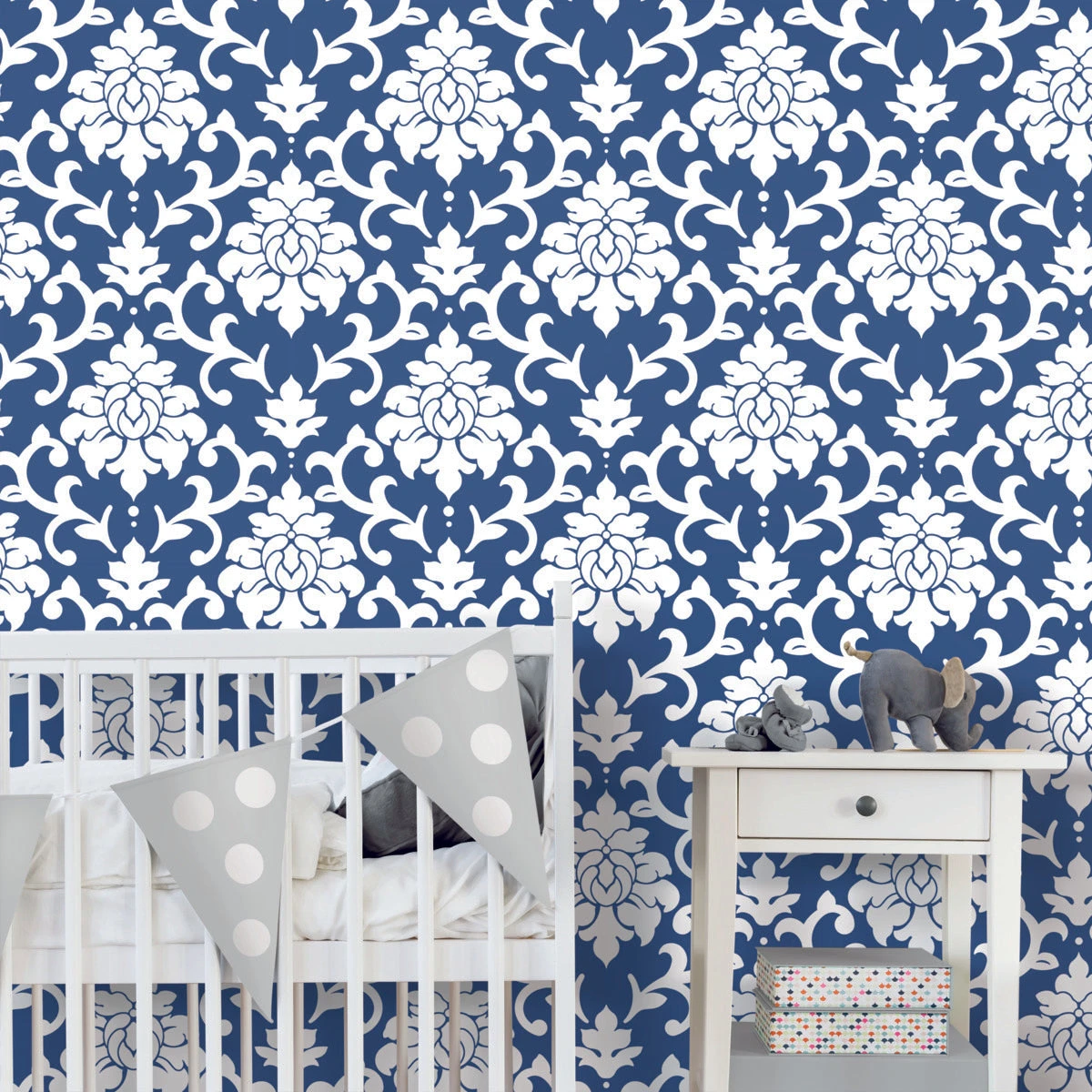 Roommates Damask Indigo Peel & Stick Wallpaper 5 Roommates Damask Indigo Peel & Stick Wallpaper - Image 5