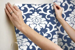 Roommates Damask Indigo Peel & Stick Wallpaper 8 Roommates Damask Indigo Peel & Stick Wallpaper -Roommates RMK12119WP hangingwallpaper