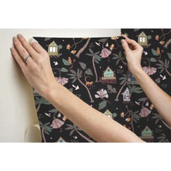 Roommates Calypso Jungle Black Peel & Stick Wallpaper -Roommates RMK12156RL hangingwallpaper