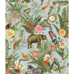 Roommates Tropical Zoo Peel & Stick Wallpaper In Green/Blue