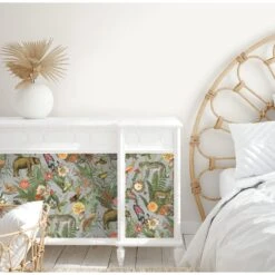 Roommates Tropical Zoo Peel & Stick Wallpaper In Green/Grey -Roommates RMK12203WP DIY