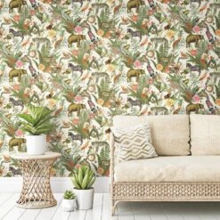 Roommates Tropical Zoo Peel & Stick Wallpaper In Green -Roommates RMK12239WP TropicalZoo RS1