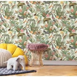 Roommates Tropical Zoo Peel & Stick Wallpaper In Green -Roommates RMK12239WP TropicalZoo RS3