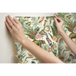 Roommates Tropical Zoo Peel & Stick Wallpaper In Green -Roommates RMK12239WP hangingwallpaper