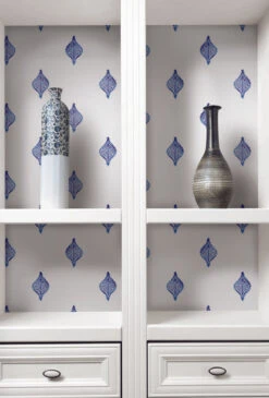 Roommates Watercolor Foulard Peel & Stick Wallpaper In Blue -Roommates RMK12247PLW DIY