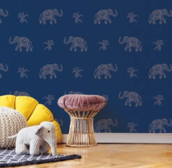 Roommates Elephant Walk Peel & Stick Wallpaper In Blue/Gold 8 Roommates Elephant Walk Peel & Stick Wallpaper In Blue/Gold -Roommates RMK12263PL RS3