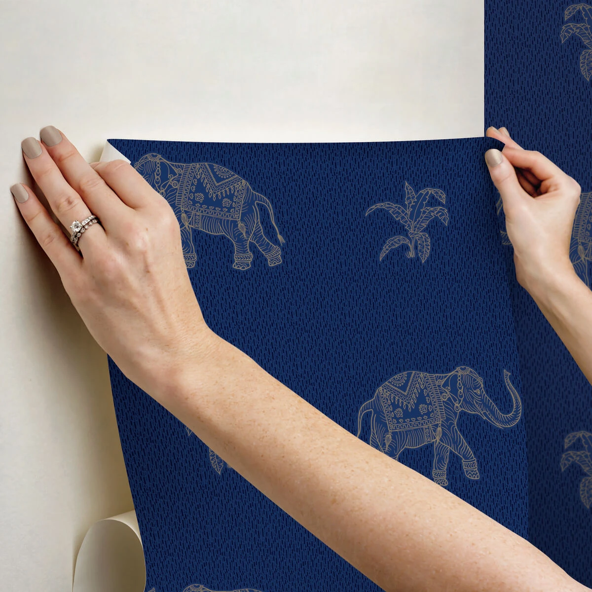 Roommates Elephant Walk Peel & Stick Wallpaper In Blue/Gold 2 Roommates Elephant Walk Peel & Stick Wallpaper In Blue/Gold - Image 2