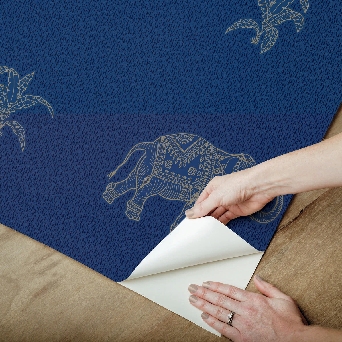 Roommates Elephant Walk Peel & Stick Wallpaper In Blue/Gold 4 Roommates Elephant Walk Peel & Stick Wallpaper In Blue/Gold - Image 4