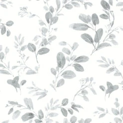 Roommates Dancing Leaves Grey Peel & Stick Wallpaper