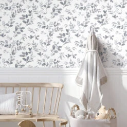 Roommates Dancing Leaves Grey Peel & Stick Wallpaper -Roommates RMK12272PL RS3