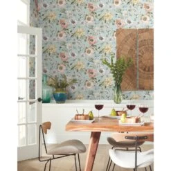 Roommates Vintage Poppy Peel & Stick Wallpaper In Blue 11 Roommates Vintage Poppy Peel & Stick Wallpaper In Blue -Roommates RMK12282PL RS2