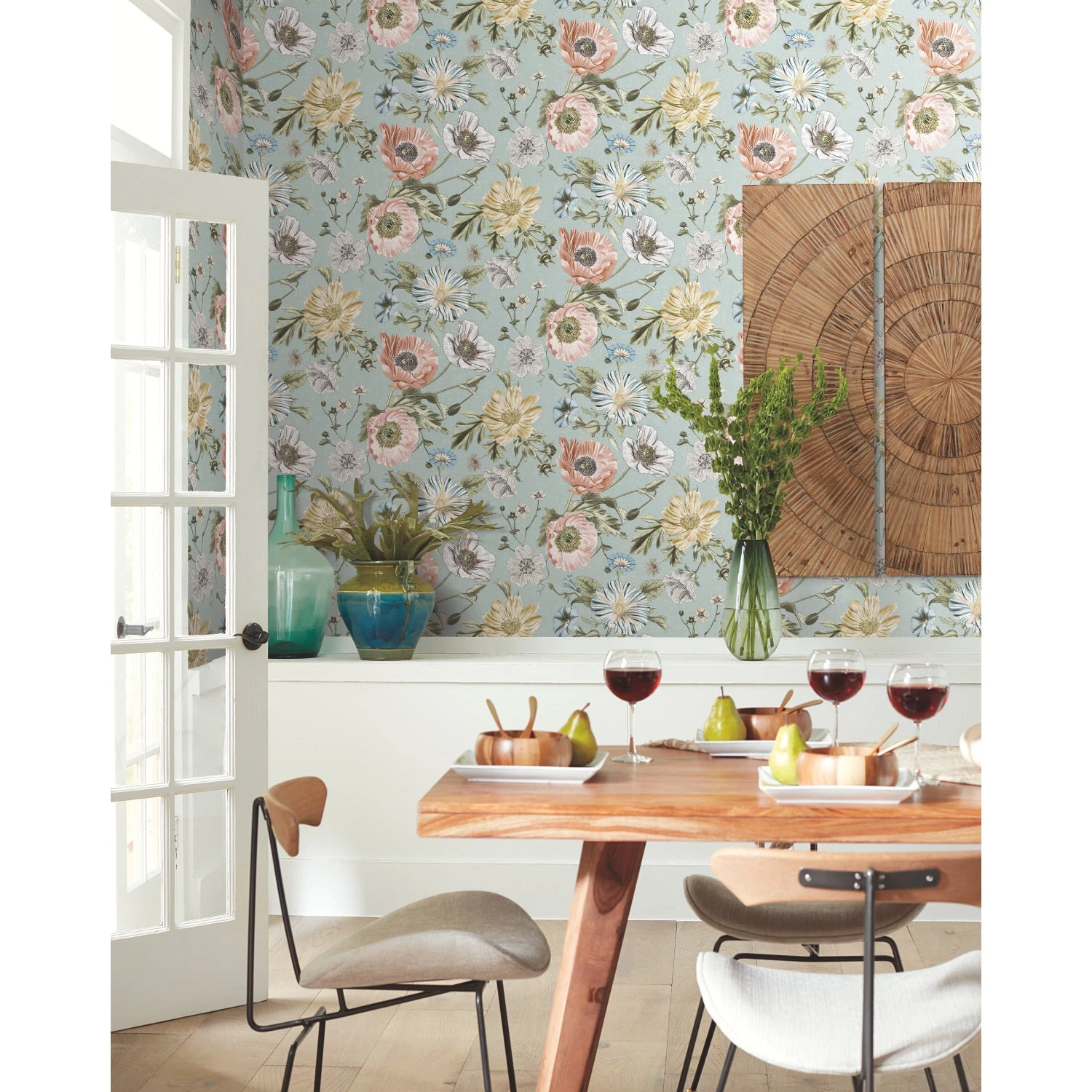 Roommates Vintage Poppy Peel & Stick Wallpaper In Blue 6 Roommates Vintage Poppy Peel & Stick Wallpaper In Blue - Image 6