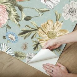 Roommates Vintage Poppy Peel & Stick Wallpaper In Blue 8 Roommates Vintage Poppy Peel & Stick Wallpaper In Blue -Roommates RMK12282PL peel